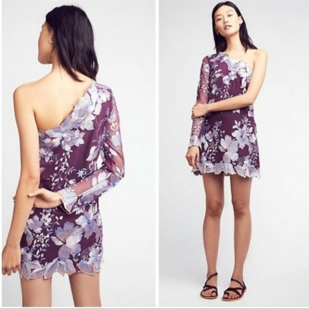 Free People Wine Rosalie Embroidered Mini Dress